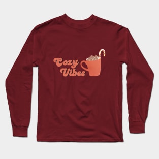 Retro Christmas Hygge Cozy Vibes with Hot Cocoa Long Sleeve T-Shirt